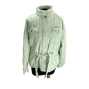 Gap Womens Quilted Belted Jacket Light Green Striped Size S P Cotton Blend